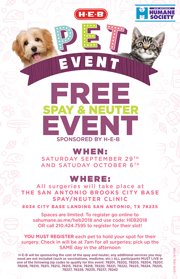 HEB Pet Event - Free Spay/Neuter