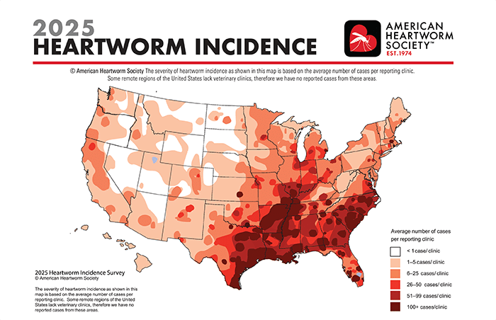 2025 heartworm incident map USA