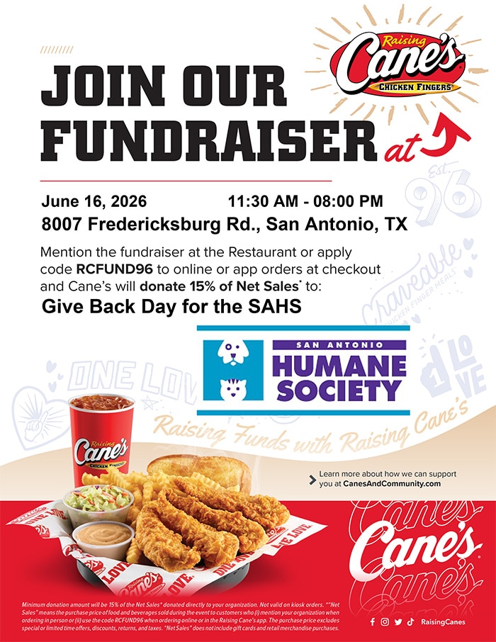 Raising Canes Giveback, day for the SAHS June 16 2026